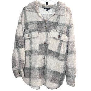 Blu Pepper Gray Plaid Sherpa Shacket  Size M